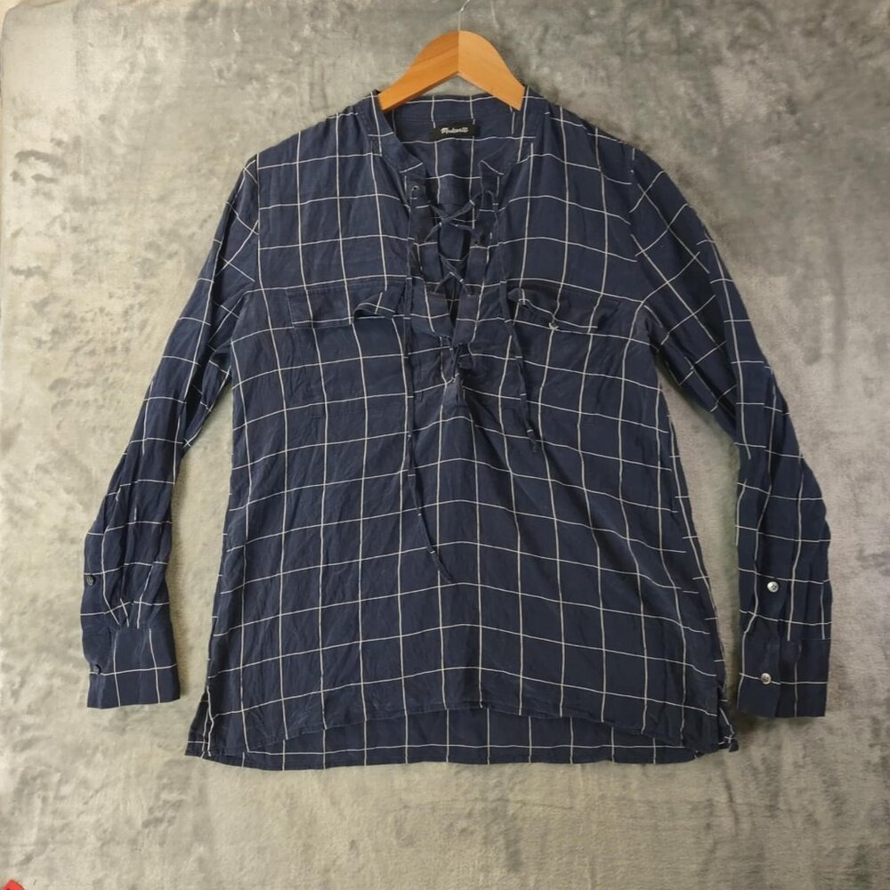 Madewell Women S NavyBlue Silk LaceUp Popover Luxury RichGirl Blouse Style-f5658